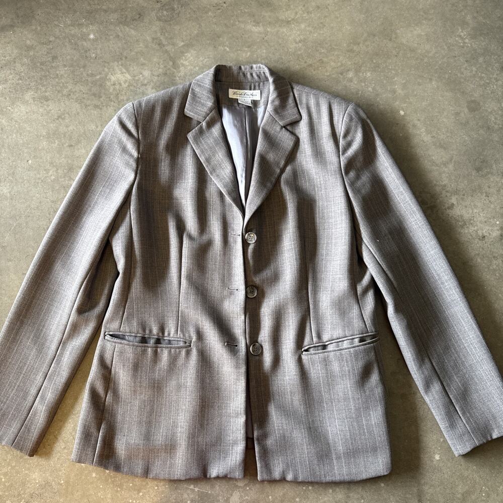 Brooks Brothers Womens Gray 100% Wool Classic 3 Button Blazer 8 Office Striped